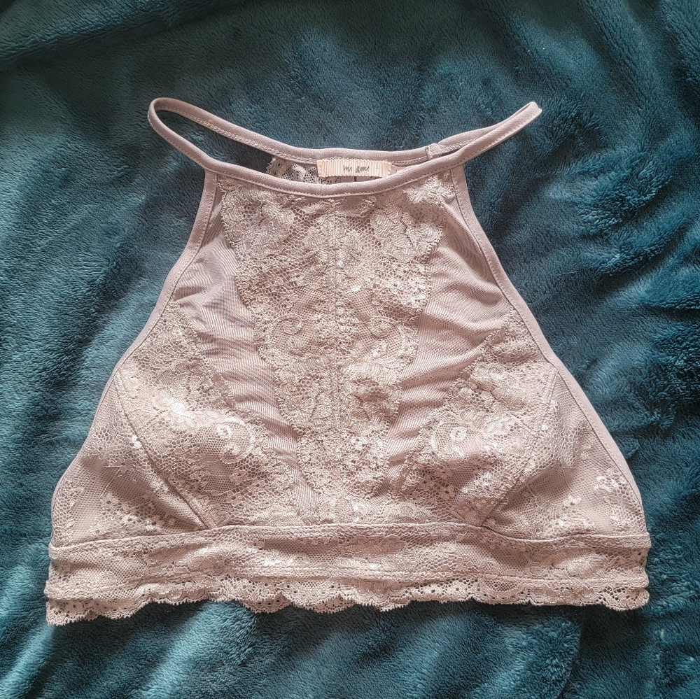 NwoT Francesca's Mi Ami Gray L Lace Halter Bralette